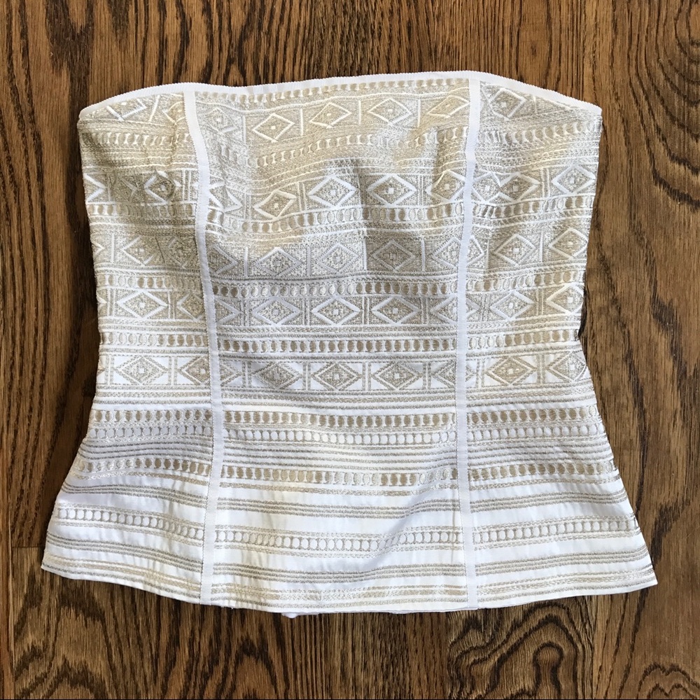 White House Black Market Embroidered Strapless Top